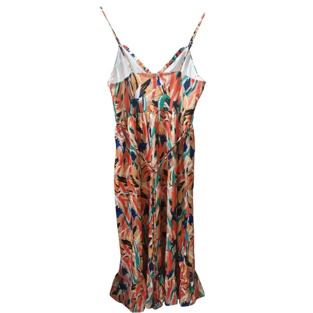 NWT Commense Multi Color Midi Dress W/ Adj. Spaghetti Straps~Ruffled Hem~Medium - Picture 5 of 8